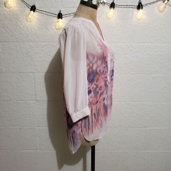 Lauren Conrad Blush Pink Floral Chiffon Hi-Lo Top Size XS - Picture 5 of 7